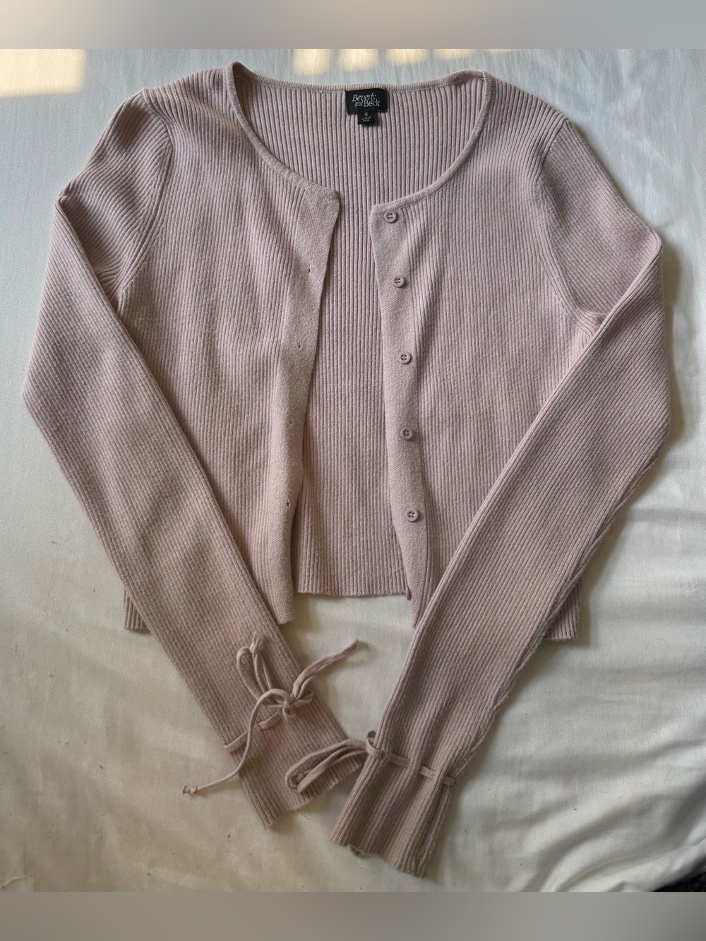 Lavender Ribbed Tie-Sleeve Cardigan